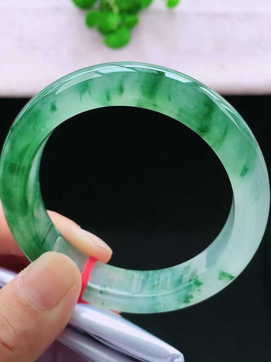 7195855 56.5mm冰飄花翡翠正圈手鐲 (56-58)