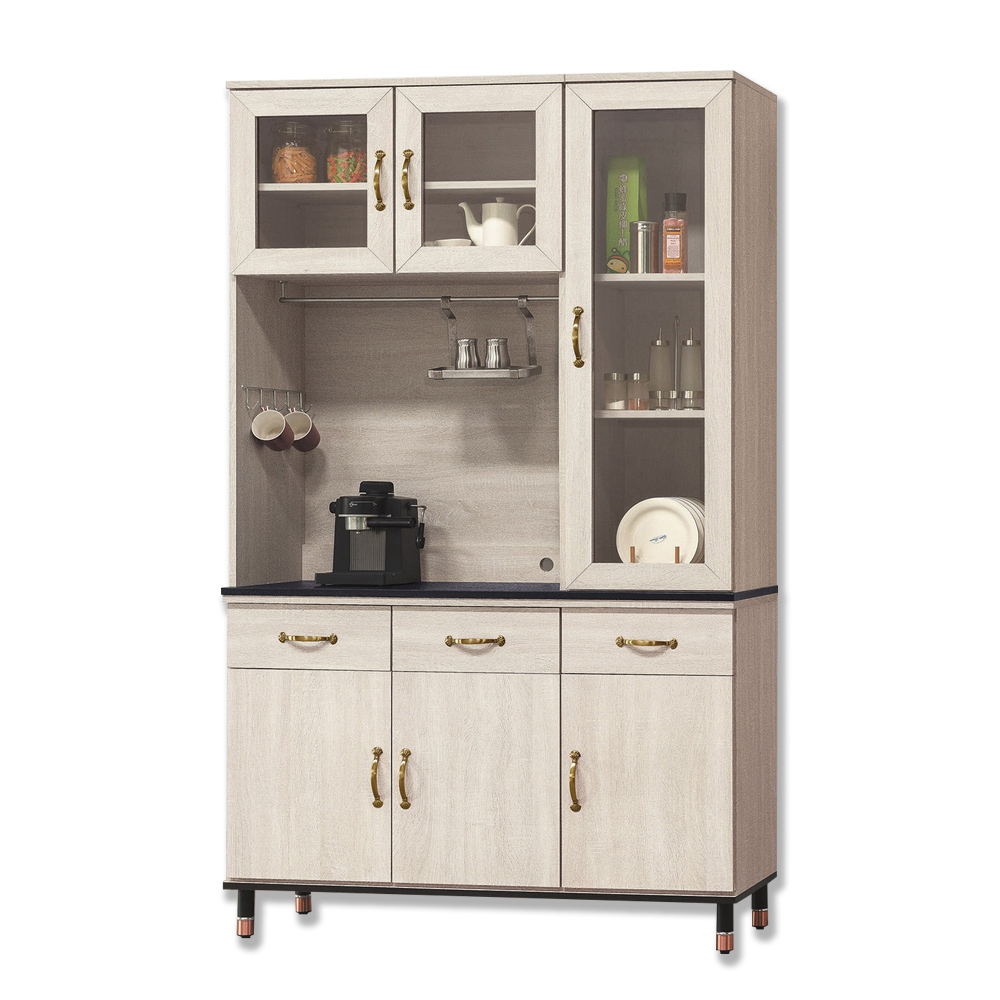 西菲4尺黑色石面收納高餐櫃/碗盤櫃/電器櫃(上座+下座)