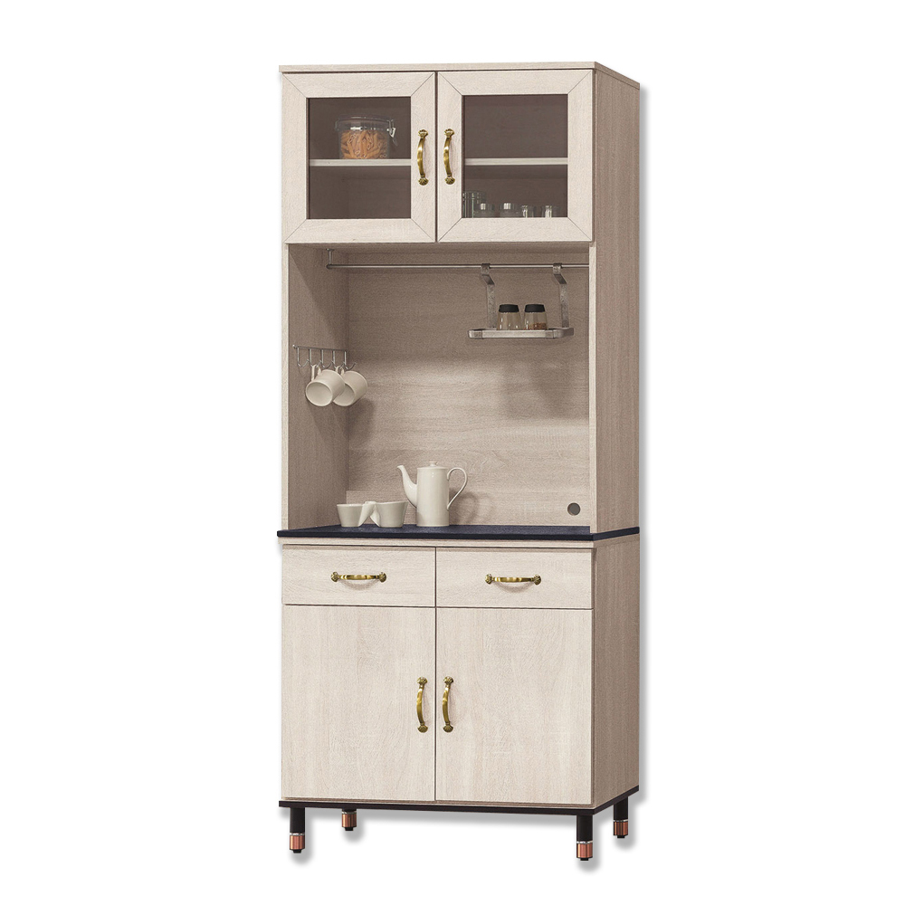 西菲2.7尺黑色石面收納高餐櫃/碗盤櫃/電器櫃(上座+下座)