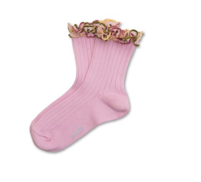 COLLEGIEN 花卉刺繡荷葉邊低筒襪 Anémone- Rose Dragée玫瑰糖粉