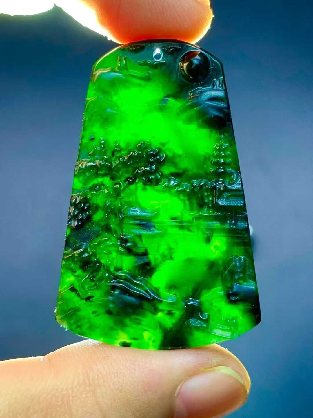 翡翠墨翠山水牌,天然翡翠A玉, 緬甸玉, Jade, Jadeite