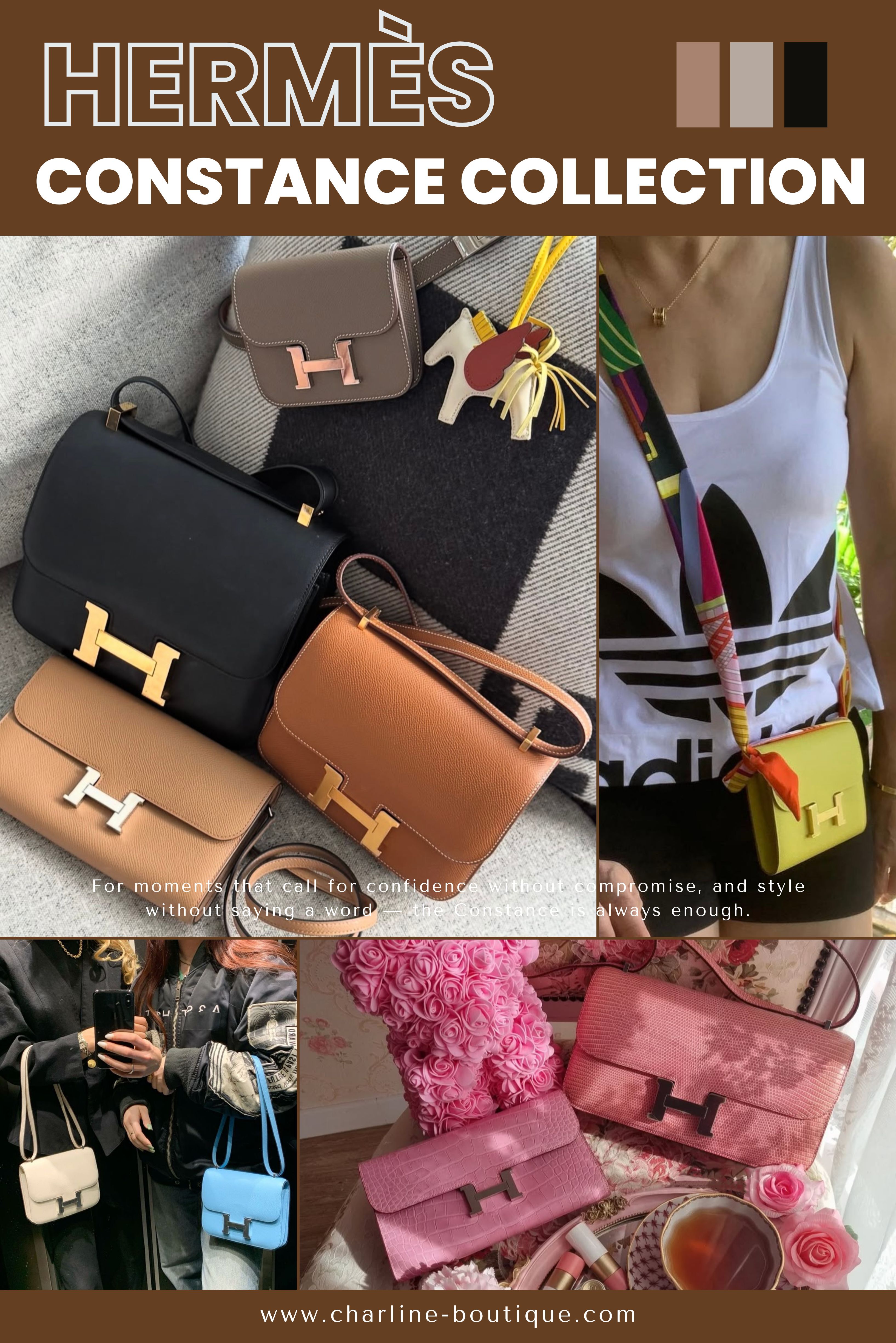 無論是設計初衷、稀有皮革、還是細節配置與配貨制度，Constance 都蘊含著眾多值得收藏者深入了解的細節。以下我們為您精選十個關於 Constance 康康包的常見問題與解答，協助您從設計靈感、尺寸選擇、皮革材質，到保值與保養，一次掌握關鍵資訊，也更好理解為什麼這款包能在精品界歷久不衰。  愛馬仕康康包常見問題 Q&A  Q1：康康包最具辨識度的設計特色是什麼？  A：康康包最具辨識度的設計特色是其正面的超大「H」形金屬釦飾。這個醒目的標誌不僅是品牌的象徵，同時也是包款的開合機制，將設計美學與實用功能完美結合。    Q2：什麼是 Constance Slim？它與傳統的 Constance 包款有何不同？  A：Constance Slim 是愛馬仕康康家族中的一款小型皮夾/腰包。它延續了康康包標誌性的「H」形釦飾設計，但尺寸更為纖薄小巧，主要作為小皮件而非傳統手袋。與經典 Constance 包款相比，Slim 更注重輕便、多功能和日常便攜性，通常附有腰帶環設計。    Q3：康康包有哪些常見尺寸？哪一款最實用？  A：康康包的尺寸選擇豐富，常見的包括：  Mini (18公分)：目前最受歡迎的尺寸，實用與精緻兼具，適合日常外出或休閒聚會。    24公分：容量較大，可容納更多日常用品，甚至是一些小筆記本，適合通勤或商務用途。    Elan：加長型設計，造型更為修長，適合時尚前衛的搭配。    Q4：康康包的肩背帶有什麼特別之處？它有哪些使用方式？  A：康康包的肩背帶設計非常靈活，是一條可調節長度的滑動式背帶。它可以根據需求調整為：單肩背、斜背及手拿等多種用法。    Q5：康康包最常使用哪些皮革材質？不同材質對包款的視覺和觸感有何影響？  A：康康包廣泛使用愛馬仕的經典皮革，例如：  Epsom (愛馬仕壓紋皮)：輕巧、堅固、耐刮且易於清潔，能更好地保持包身形狀。    Box Calf (小牛皮)：表面光滑，光澤感強，隨著時間會呈現獨特的溫潤光澤，但較易刮傷。    Q6：愛馬仕康康包的收藏價值如何？哪些因素會影響它的保值性？  A：康康包具有極高的收藏價值和保值性，尤其是一些稀有皮革或特殊金屬釦飾的款式。影響其價值的因素包括：  稀有皮革：如鱷魚皮、蜥蜴皮等，會顯著提升價值。    熱門尺寸與顏色：市場需求大的尺寸（如 Mini）和經典或季節限定色通常更保值。    金屬配件：特殊或稀有的金屬釦飾（如玫瑰金、霧面金）也能增加價值。    包款狀況：保存良好、磨損少的包款價值更高。    Q7：康康包的「H」形釦飾有哪些不同的材質和顏色選擇？  A：康康包的「H」形釦飾除了常見的黃金 (GHW) 和銀色 (PHW) 外，還有玫瑰金 (RGHW)、香檳金，以及部分特殊材質如鑽石鑲嵌、琺瑯或皮革包覆等。這些釦飾的材質和顏色選擇與包款的稀有度與整體風格息息相關。    Q8：康康包在愛馬仕包款中屬於哪一類？它與 Birkin 和 Kelly 有何不同？  A：康康包與 Birkin 和 Kelly 並列為愛馬仕的三大金剛包。它與柏金包和凱莉包的主要不同點在於：  設計風格：康康包設計更為簡潔現代，適合肩背或斜挎，更具時尚感。而 Birkin 和 Kelly 則更偏向於經典手提包。    開合方式：康康包採用「H」形釦飾的翻蓋設計，而 Birkin 和 Kelly 則有其獨特的轉釦和鎖頭系統。    實用性：康康包更輕巧，適合日常攜帶和休閒場合；Birkin 和 Kelly 則因容量較大，更適合商務或旅行。    Q9：購買愛馬仕康康包是否存在「配貨」制度？它是否容易買到？  A：是的，作為愛馬仕的三大金剛包之一，康康包同樣受到嚴格的配貨制度影響。這意味著消費者通常需要在愛馬仕專櫃累積一定的非包款商品消費紀錄，才有機會被提供購買康康包的機會。因此，康康包通常被認為是極難購買的包款之一。    Q10：如何保養康康包的皮革與金屬釦飾？可以替愛馬仕五金貼膜嗎？  皮革保養建議： Hermès 康康包多採用頂級皮革，如 Epsom、Box Calf 等，需細心呵護以延長使用壽命。建議避免接觸水分、油脂、香水與強烈陽光照射。不使用時，應將包款放入防塵袋中，內部填入乾淨的紙張或無染色布料以維持包形，並存放於陰涼乾燥的環境。可定期使用專業皮革護理油或皮革乳，以柔布輕拭，避免乾裂與色澤暗沉。  金屬釦飾保養方式： Hermès 的「H」金屬釦飾為康康包的標誌性設計元素，常見材質包含鍍金（GHW）、鍍銀（PHW）與玫瑰金（RGHW）等。日常保養建議使用乾淨柔軟的乾布輕拭，去除指紋與灰塵，避免硬物摩擦與碰撞。不建議使用含酒精、酸鹼或拋光成分的化學清潔劑。如有氧化、髮絲紋或局部變色現象，應交由 Hermès 官方維修中心處理，避免自行清潔造成損傷。  關於貼膜： Hermès 新包出廠時五金上原本即有保護膜，品牌建議盡早撕除，以免潮氣導致氧化或色差。市面上雖有五金貼膜服務，但 Hermès 官方不建議進行任何非原廠改裝，包括貼膜，可能影響保固與日後維修。若仍考慮貼膜，建議事先諮詢Hermès 專櫃並依實際使用需求評估可行性。