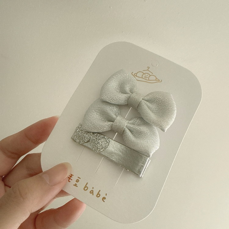 銀色蝴蝶結髮夾組