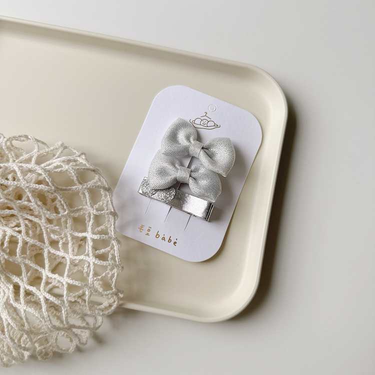 銀色蝴蝶結髮夾組