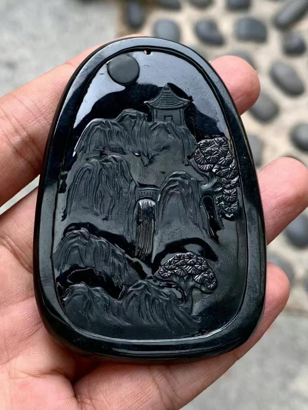 7195917 翡翠墨翠大山水牌