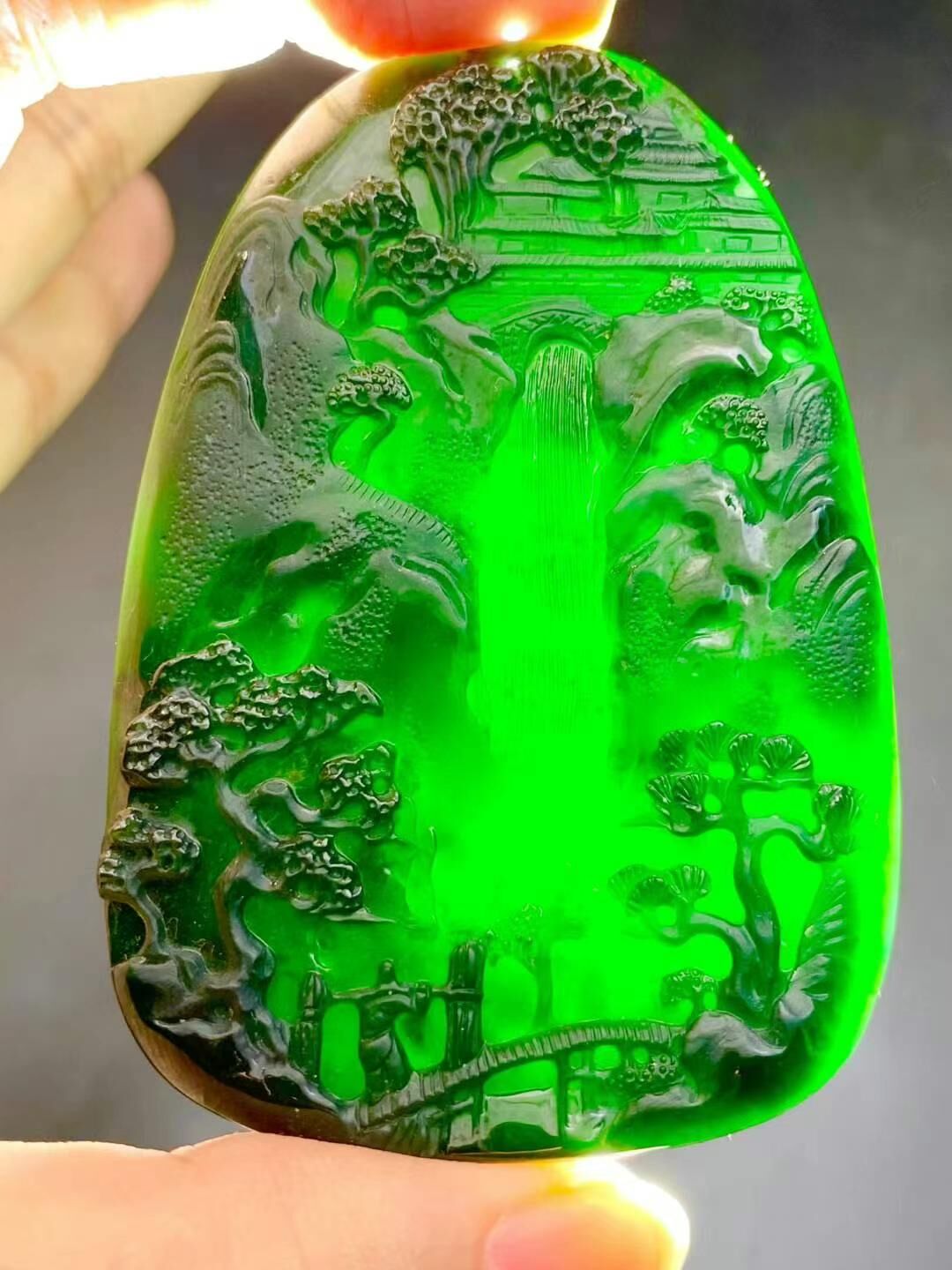 翡翠墨翠大山水牌,天然翡翠A玉, 緬甸玉, Jade, Jadeite