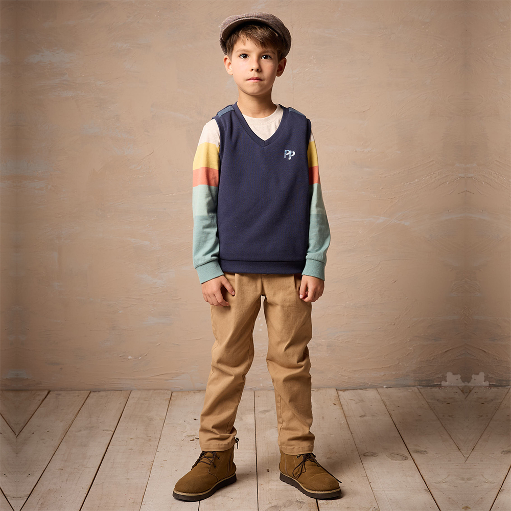 PIPPY 簡約剪接logoV領背心 藍