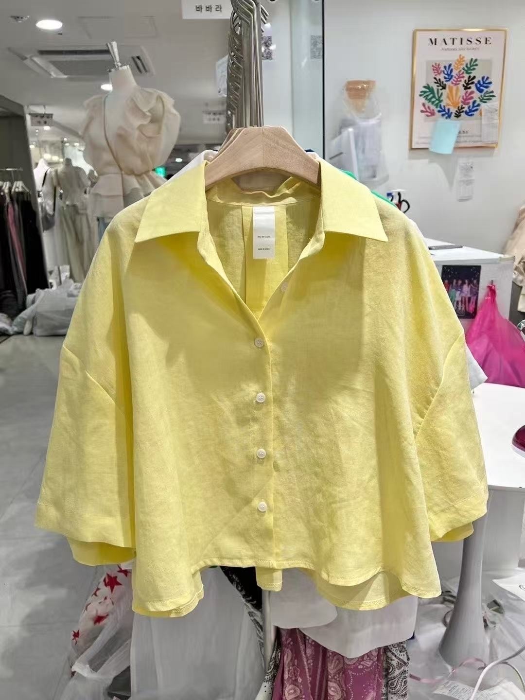 正韓繽紛麻料短版襯衫