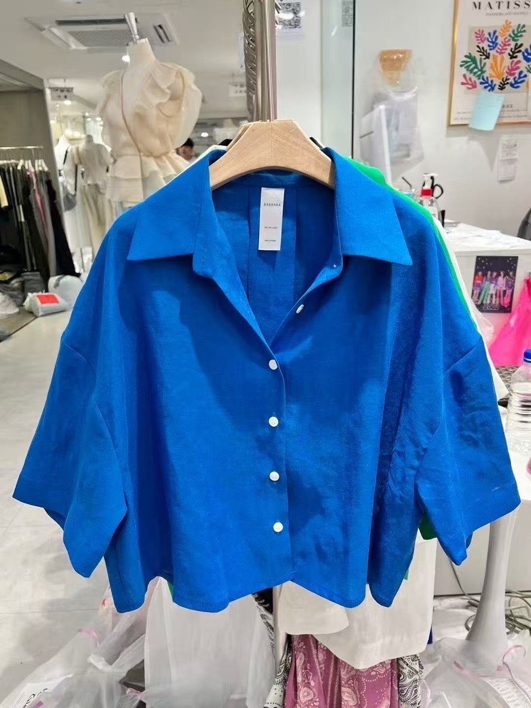 正韓繽紛麻料短版襯衫