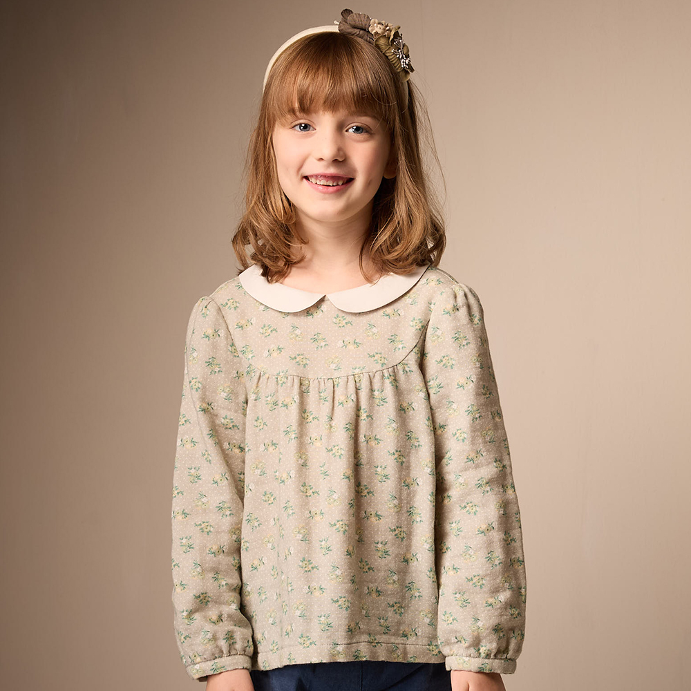 PIPPY歐式鄉村小花小翻領純棉長袖上衣 綠