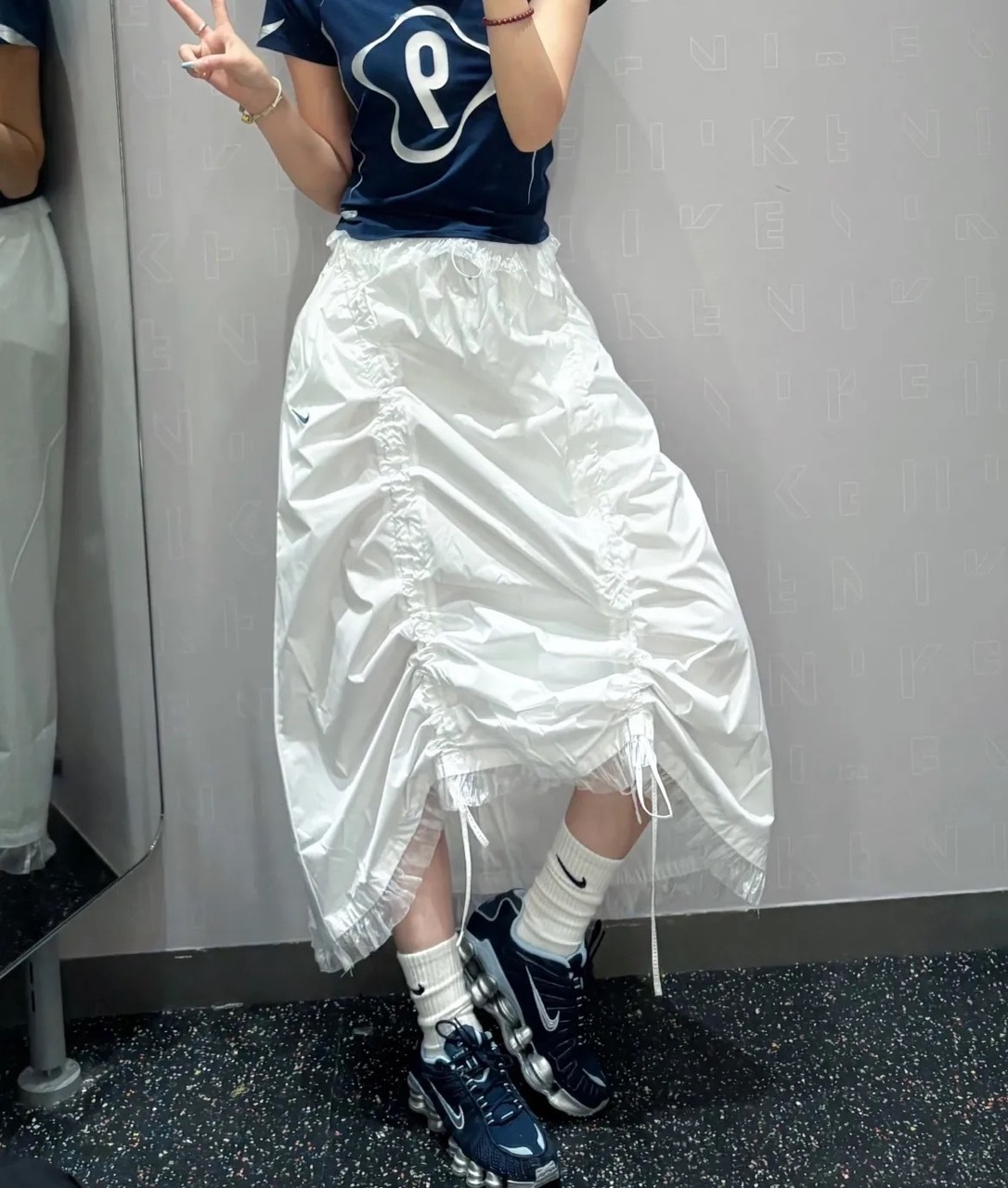 NIKE Sportswear 白色 蕾絲邊 2WAY  皺摺長裙 半身裙 Karina同款 劉知珉 II1948-100 / 預購