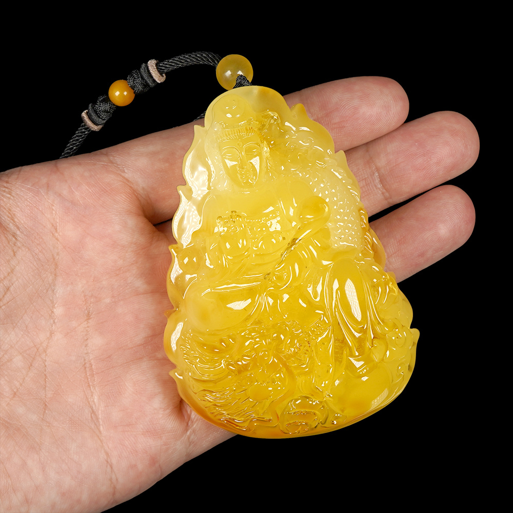 蜜蠟琥珀吊墜蒐藏級金絞蜜83.8g 翔龍觀音｜附鑑定證書正佳珠寶