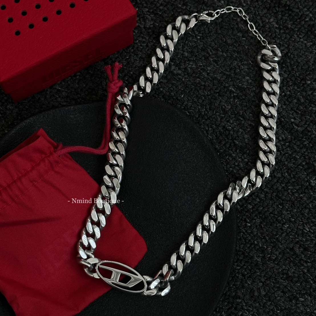 <穿搭加分項🔥> DIESEL 銀LOGO 古巴項鍊