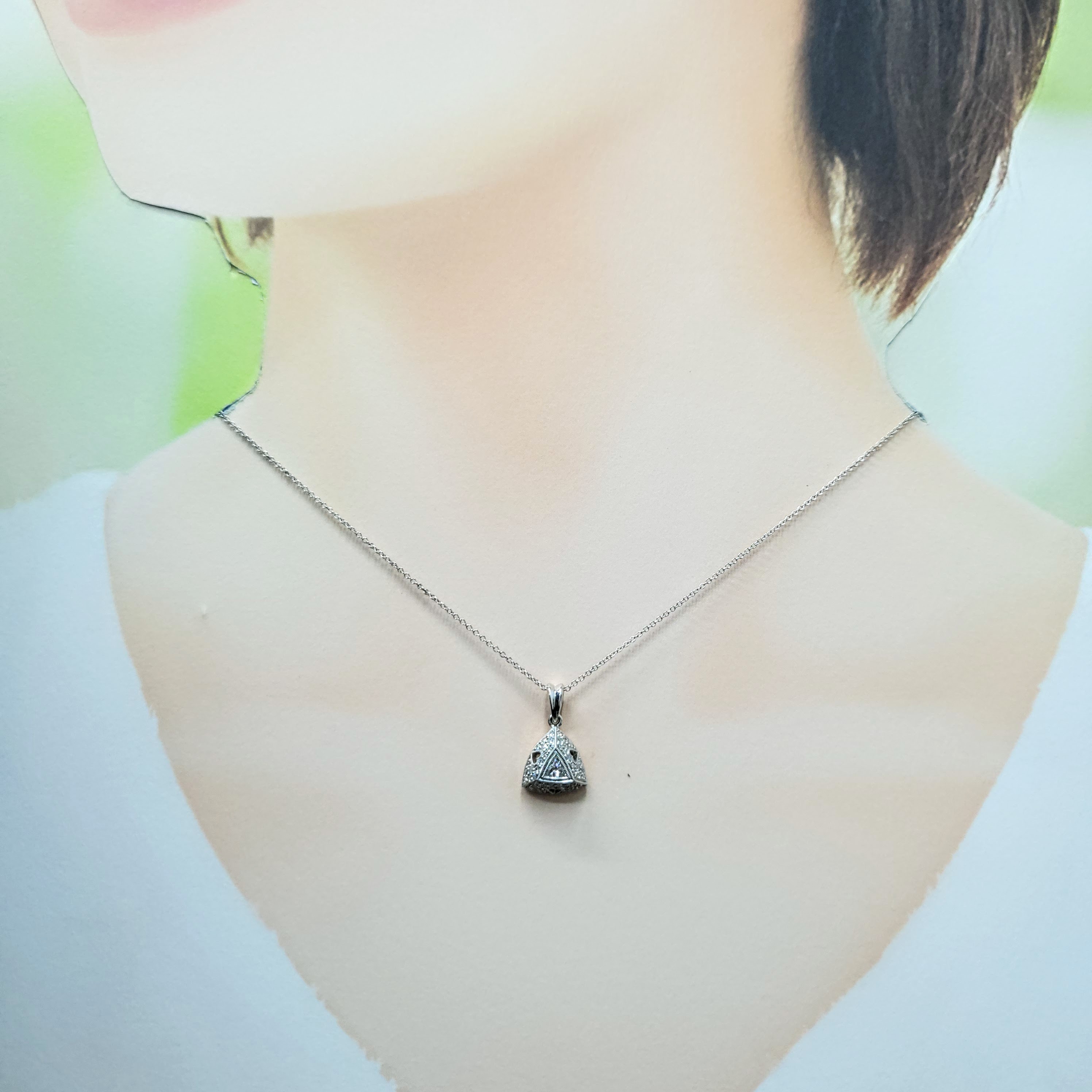 18K White Gold 0.38ct Triangle Cut Diamond Pendant