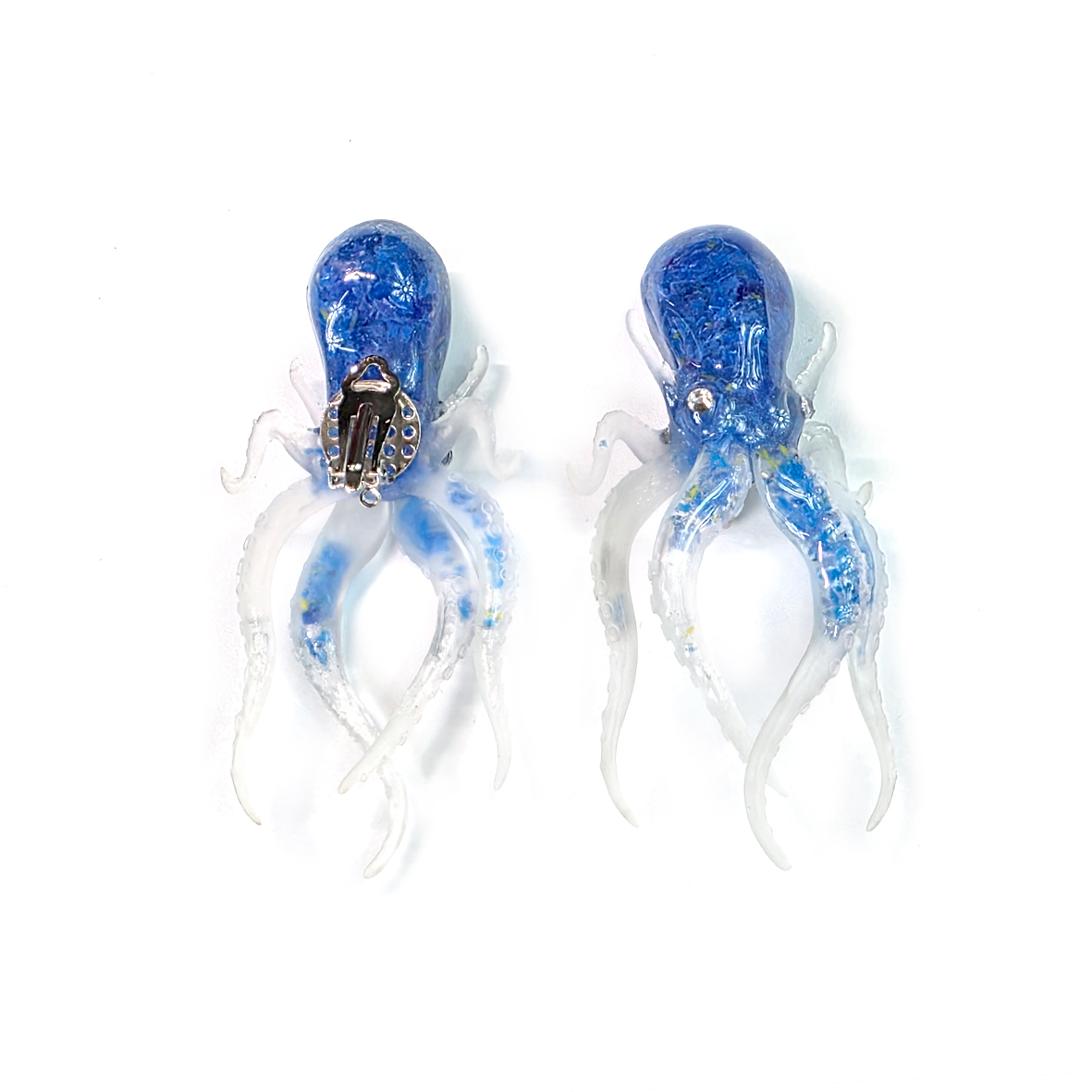 ThaiVetro 藍色章魚夾式耳環