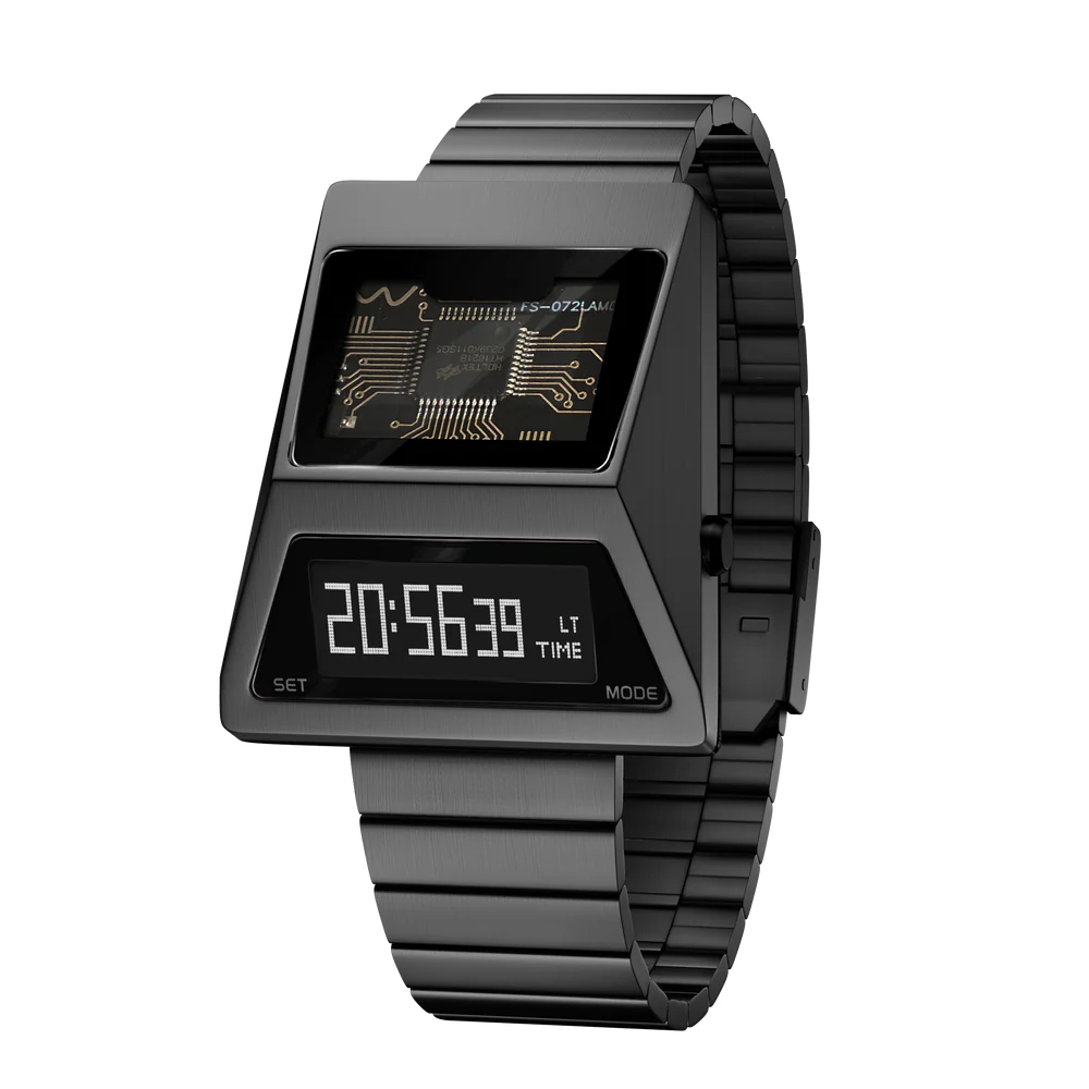 Benlydesign ｜ CYBER WATCH S3000型 鐵灰色款 白字 不鏽鋼錶帶 多功能 OLED顯示器 電子錶