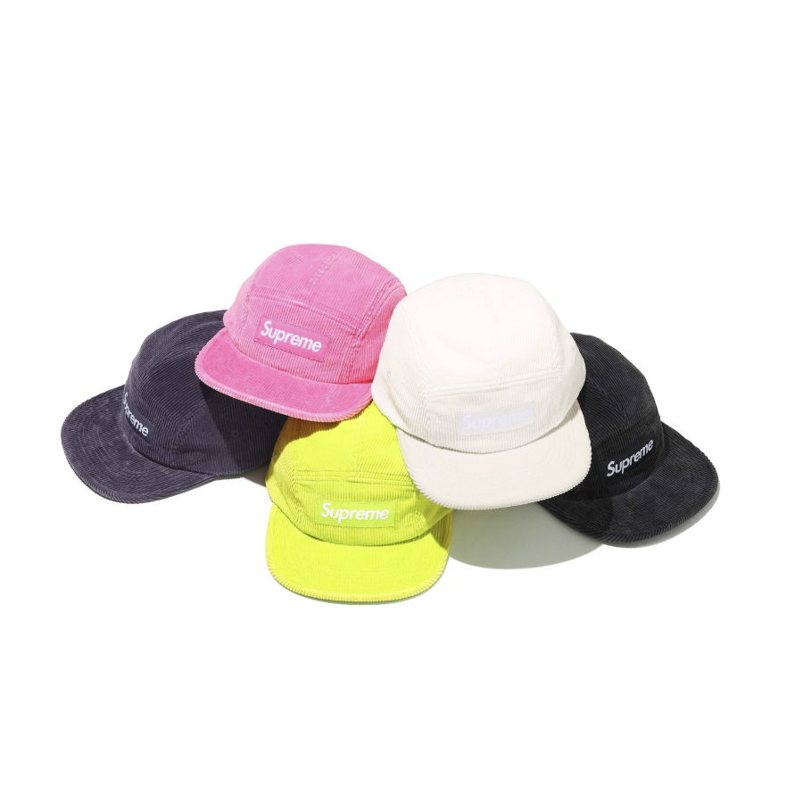 -(B06)-SUPREME CORDUROY CAMP CAP 燈芯絨 分割帽 黑色/深藍/螢光黃/粉色/白色-SS25H82