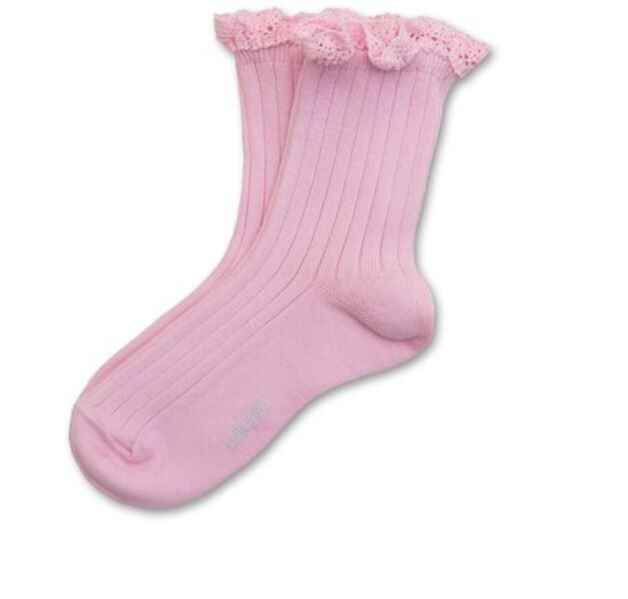 COLLEGIEN 蕾絲邊羅紋短襪Lili - Rose Dragée玫瑰糖粉