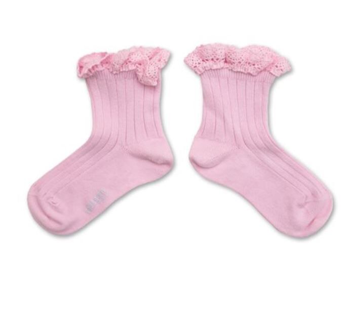 COLLEGIEN 蕾絲邊羅紋短襪Lili - Rose Dragée玫瑰糖粉