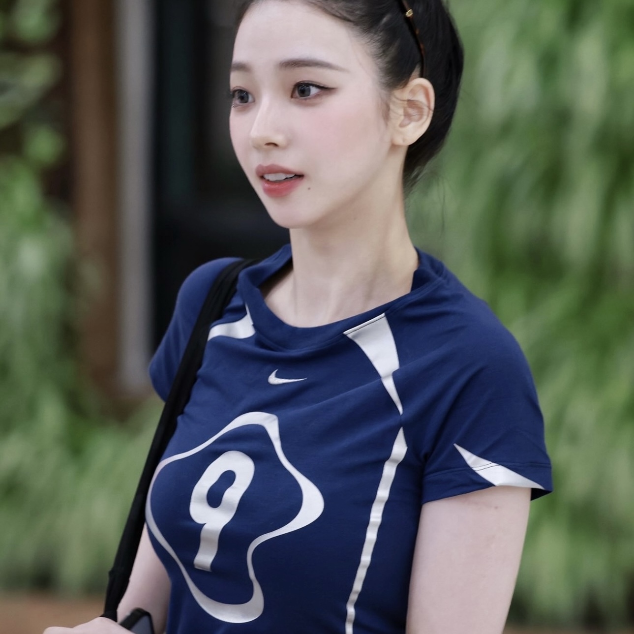 NIKE CHLL KNT TEE 海軍藍 蕾絲荷葉邊 短袖 上衣 KARINA同款 II1950-410