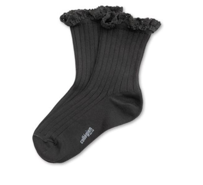 (預購) COLLEGIEN 蕾絲邊羅紋短襪 Lili - 784 Gris Galet 岩灰