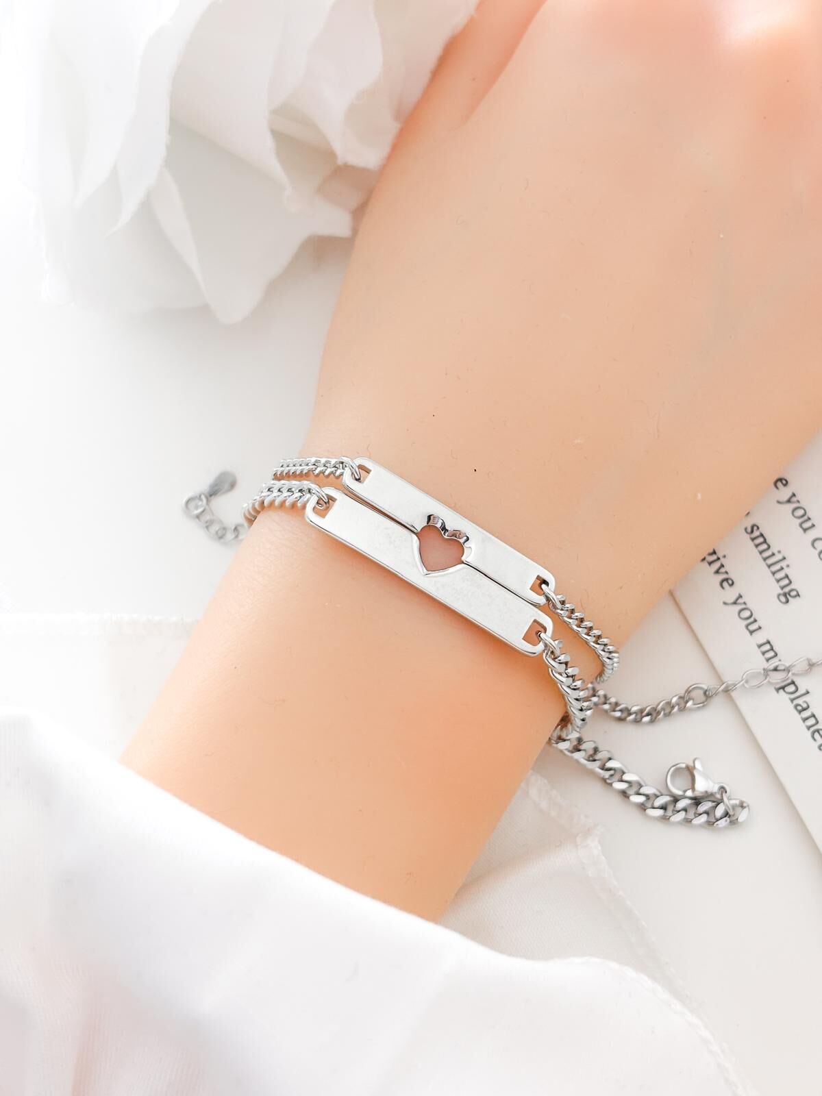 「合心」情侶手鏈 | 鍍銀 | 免費刻字