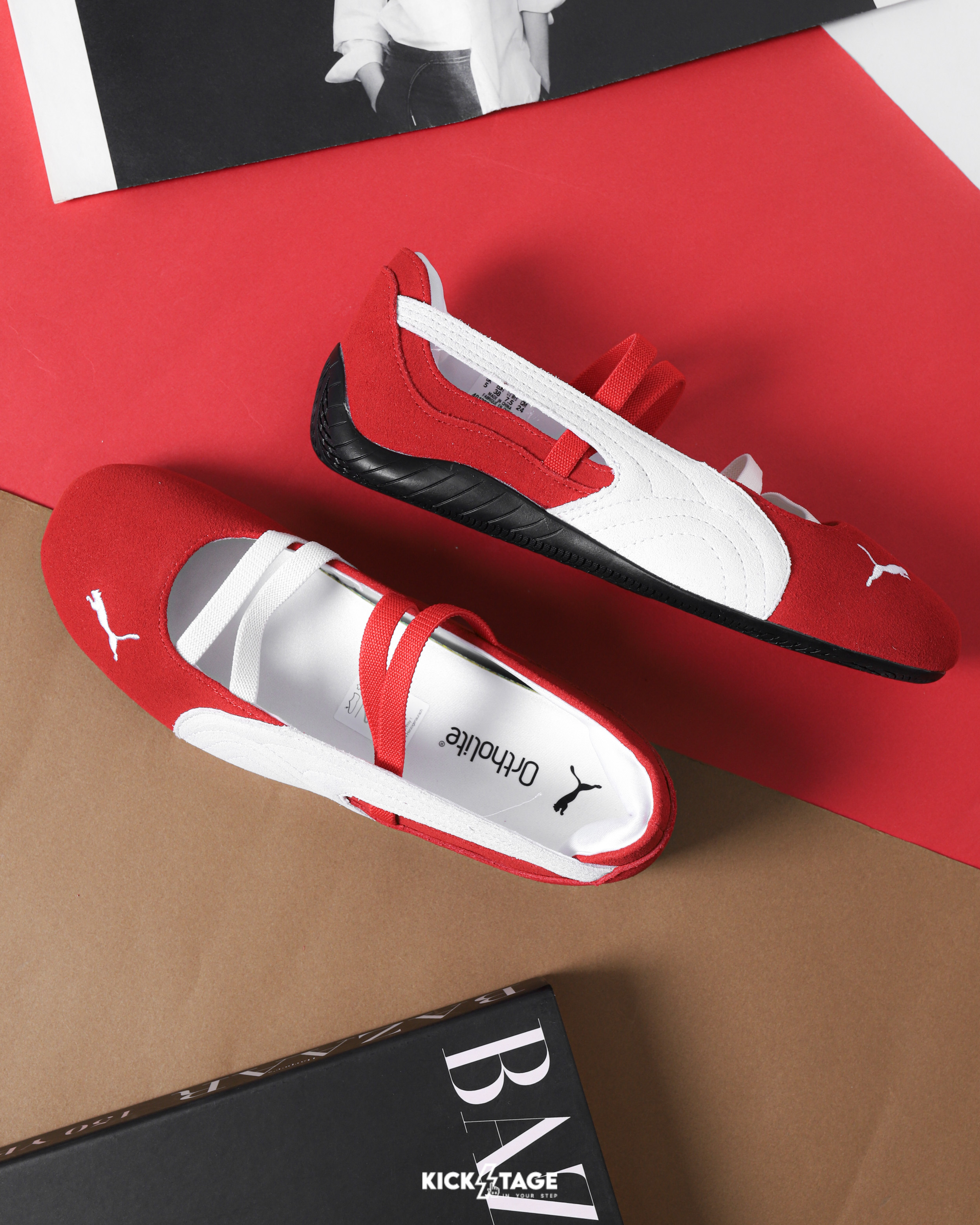 女鞋 PUMA SPEEDCAT BALLET SD WNS 紅白 芭蕾風 麂皮 賽車鞋 瑪莉珍鞋 芭蕾舞鞋【401287-07】ROSEBAL