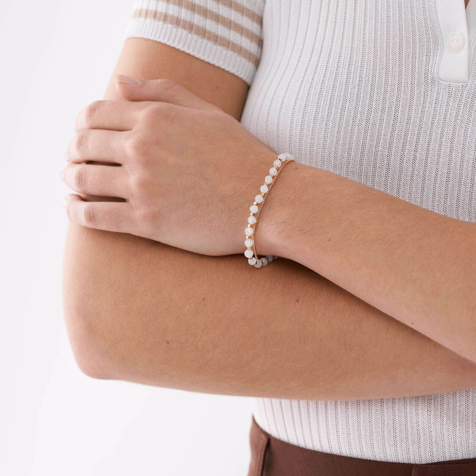 粉晶玫瑰金雙圈手鍊-白色 JF04444791