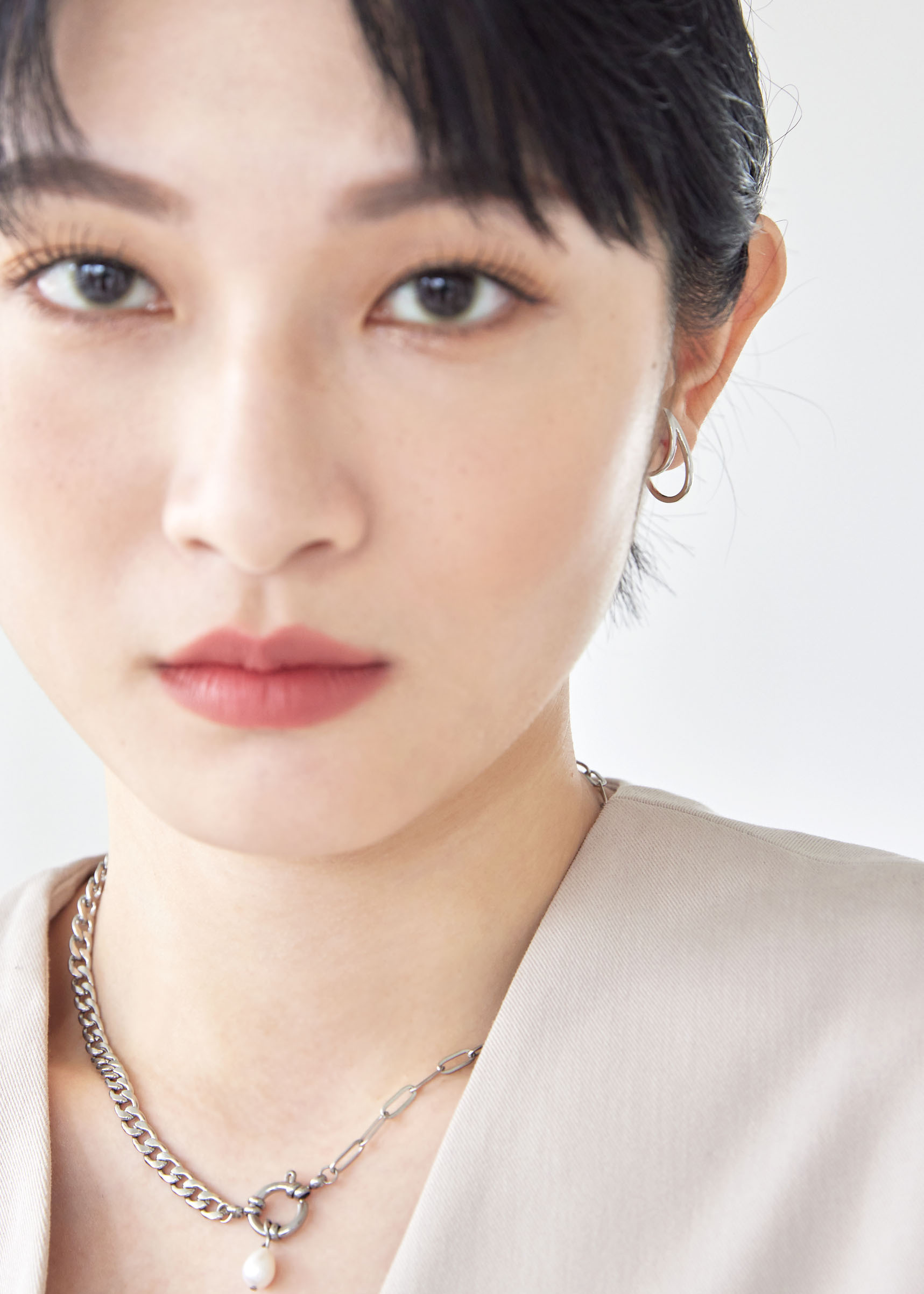 層次雙線耳掛式耳環-銀