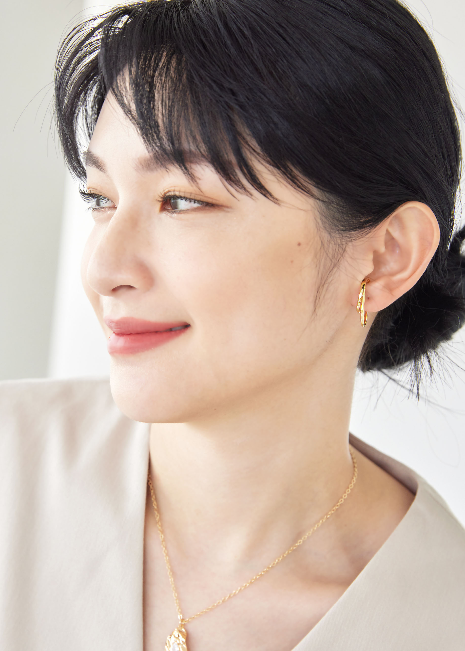 層次雙線耳掛式耳環-金