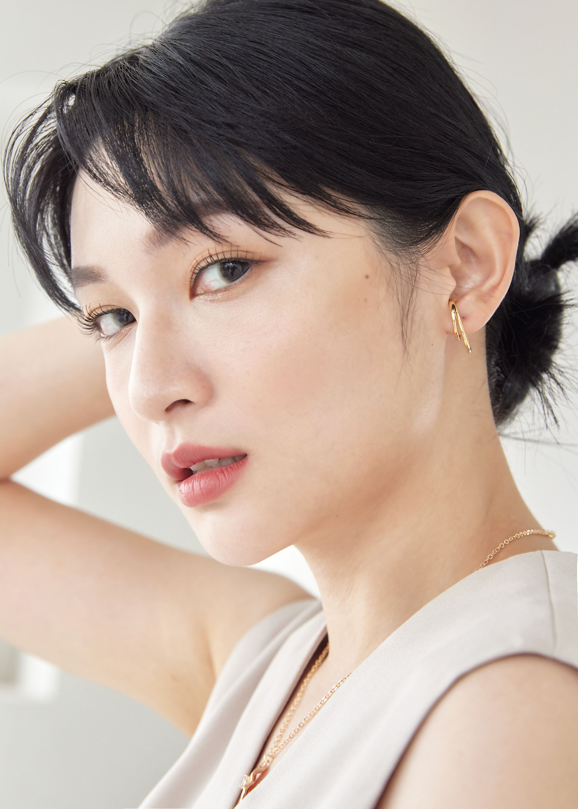 層次雙線耳掛式耳環-金