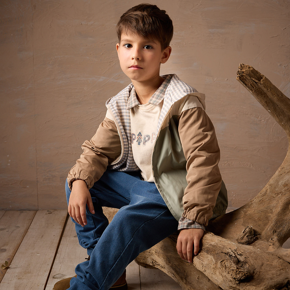 PIPPY 活力拼貼撞色雙面穿連帽外套 卡其