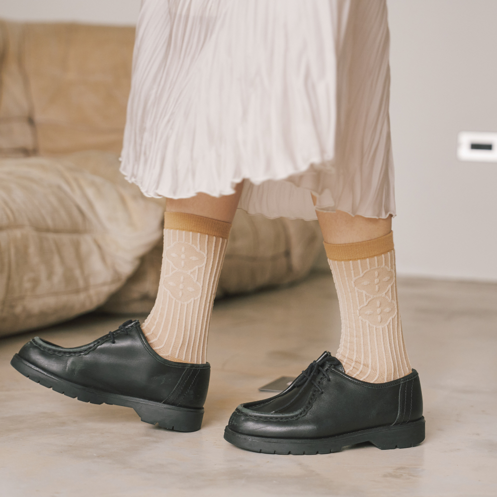 印花樂緹花中長襪/I系列/大地棕