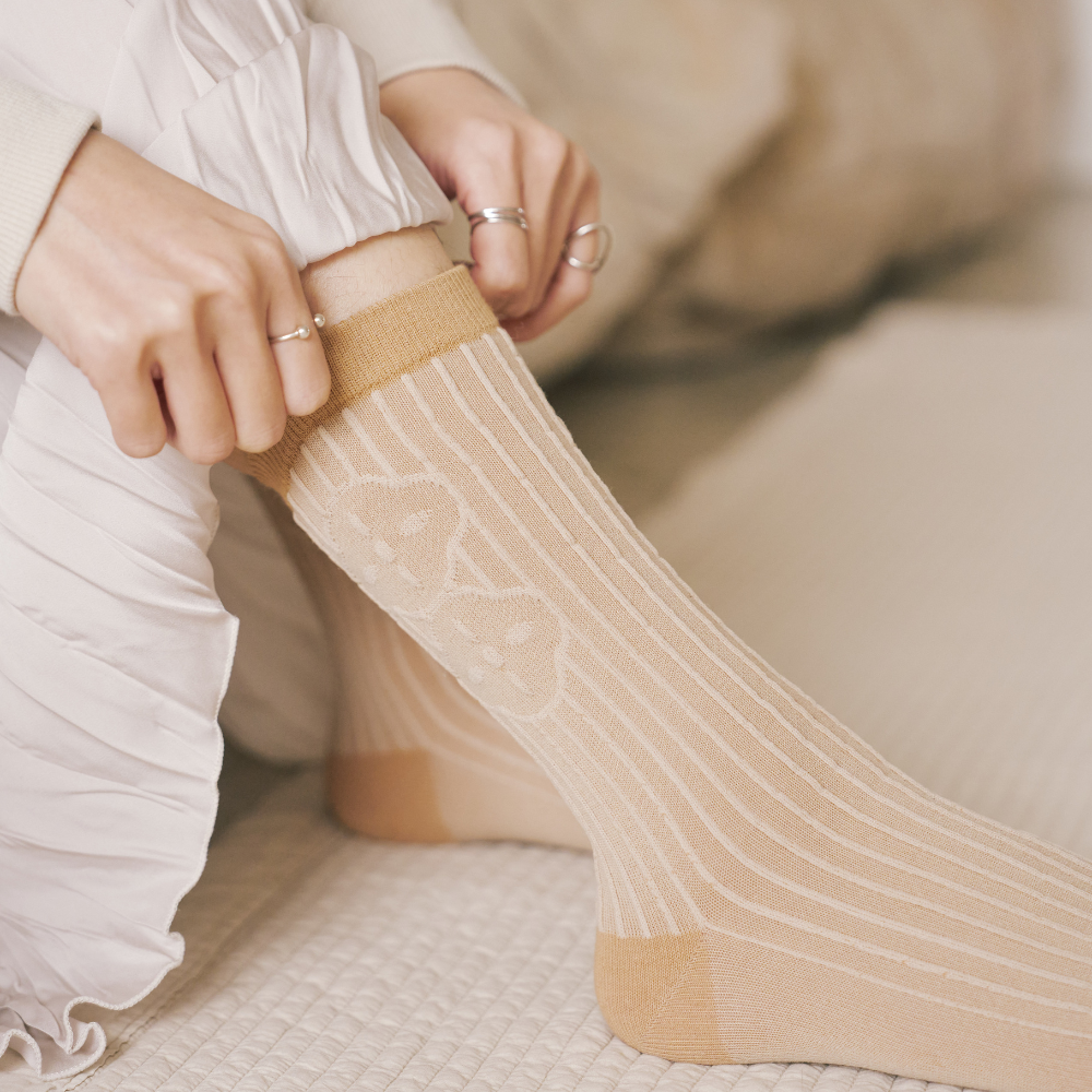 印花樂緹花中長襪/I系列/大地棕