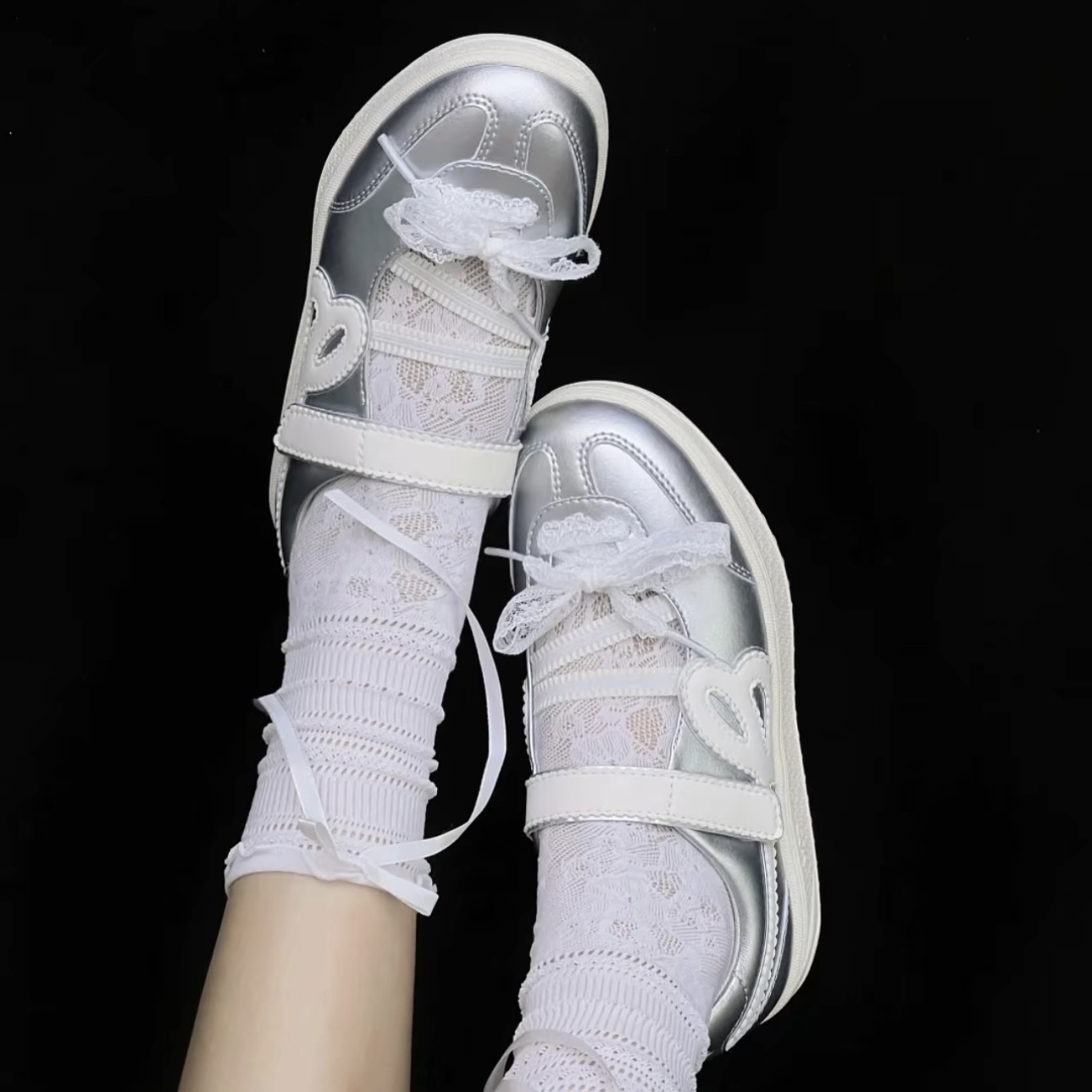 HBD小花鞋 流光銀 銀白 芭蕾舞鞋 德訓復古 休閒鞋 法式瑪莉珍