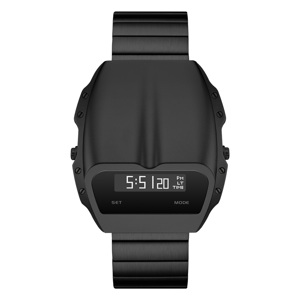 Benlydesign ｜ Gladiator角鬥士系列 黑色款 白字 不鏽鋼錶帶 多功能 電子錶(X7000B-W)