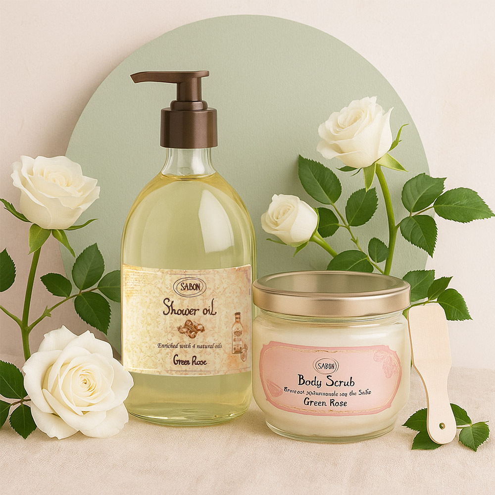 【明星品附贈木勺+壓頭】SABON 明星二部曲[沐浴油500ml+身體磨砂膏600g]-國際航空版