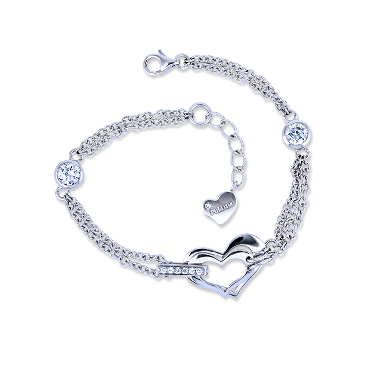 925純銀「Heart」晶鑽手鍊 (17.5公分+2公分延長鍊)-SDL0001
