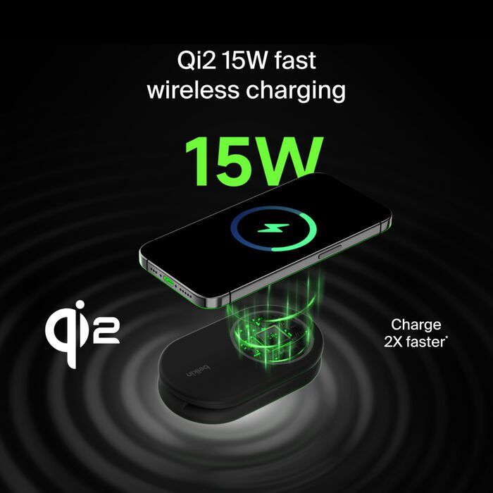 BoostCharge Qi2 2合1 磁吸可摺疊無線充電器 15W