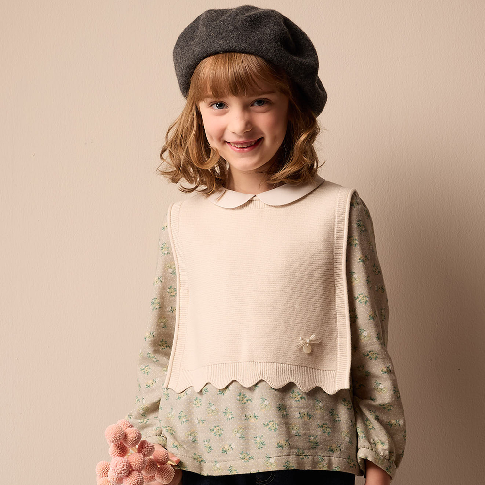 PIPPY 氣質開岔罩衫絆帶式線衫背心 米