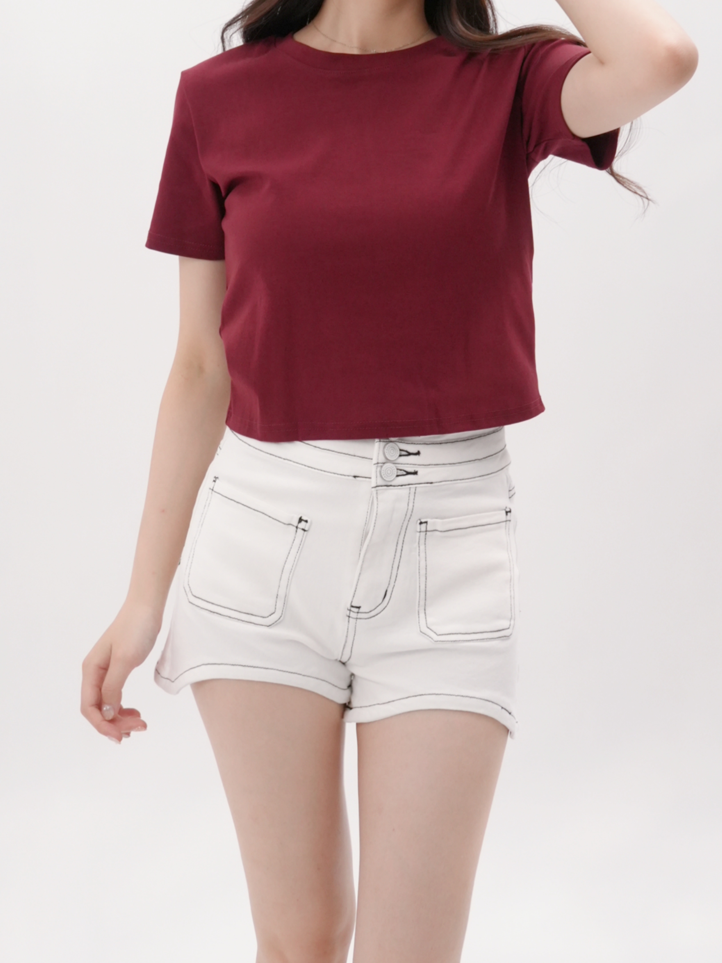 法朵Fado shop｜彈力圓領素色短版上衣 021B046 六色