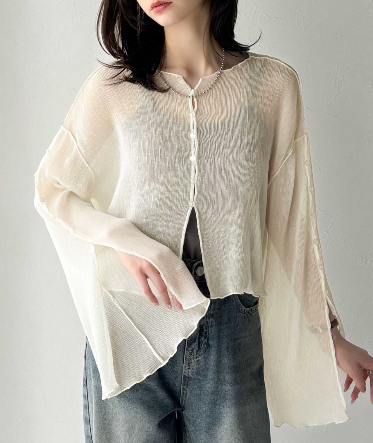 【預購】JN073104 classicalelf 女裝透視喇叭袖襯衫
