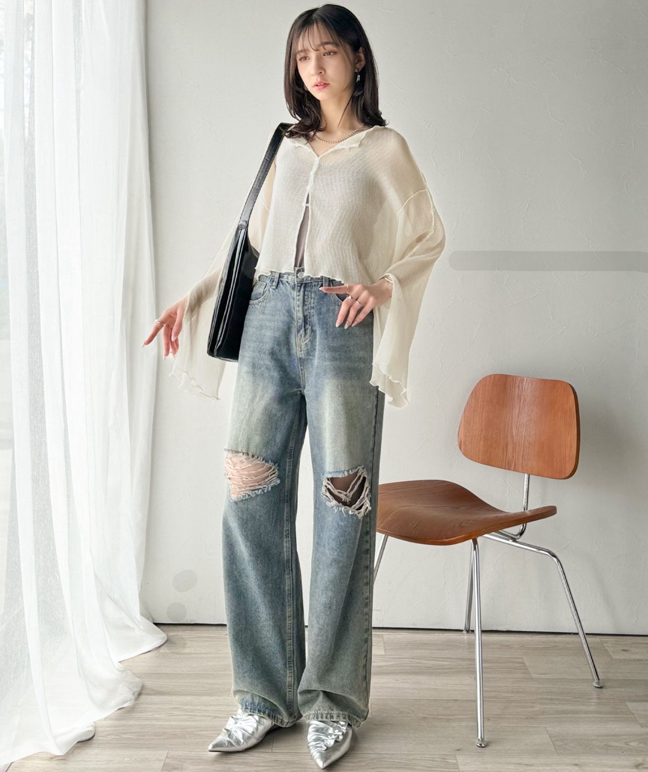 【預購】JN073104 classicalelf 女裝透視喇叭袖襯衫