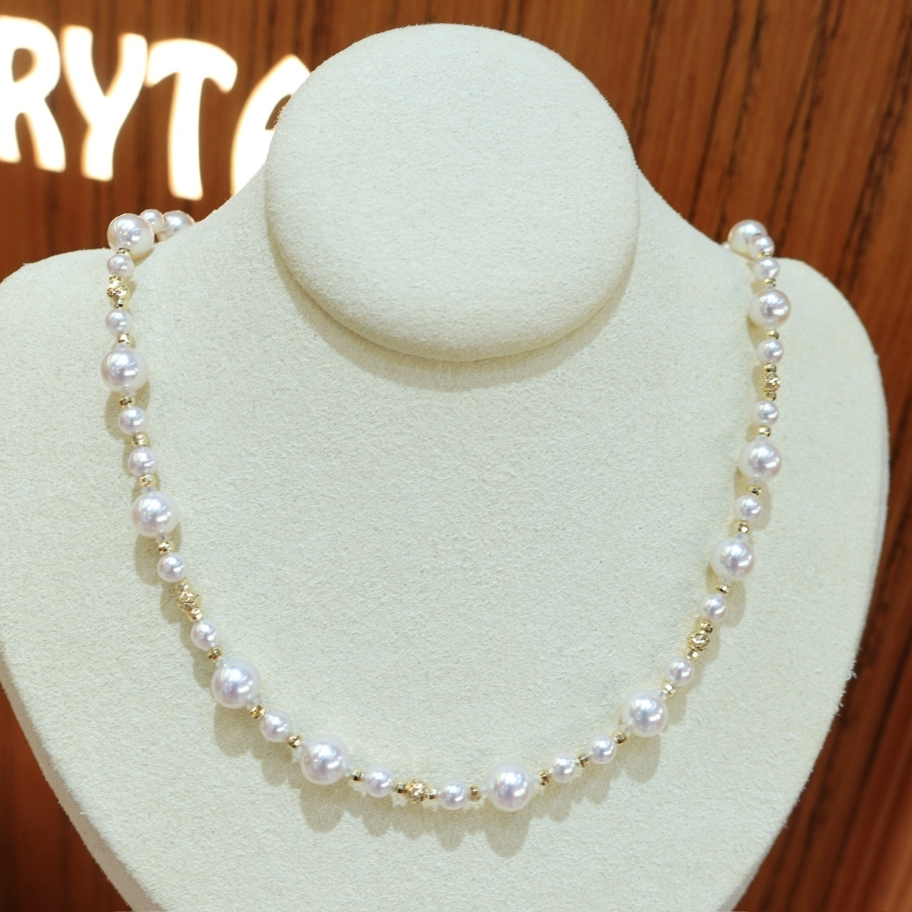 18K黃金鐳射金球日本Akoya珍珠項鏈 (3.5-6.5mm)