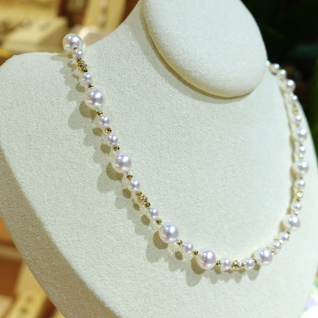 18K黃金鐳射金球日本Akoya珍珠項鏈 (3.5-6.5mm)