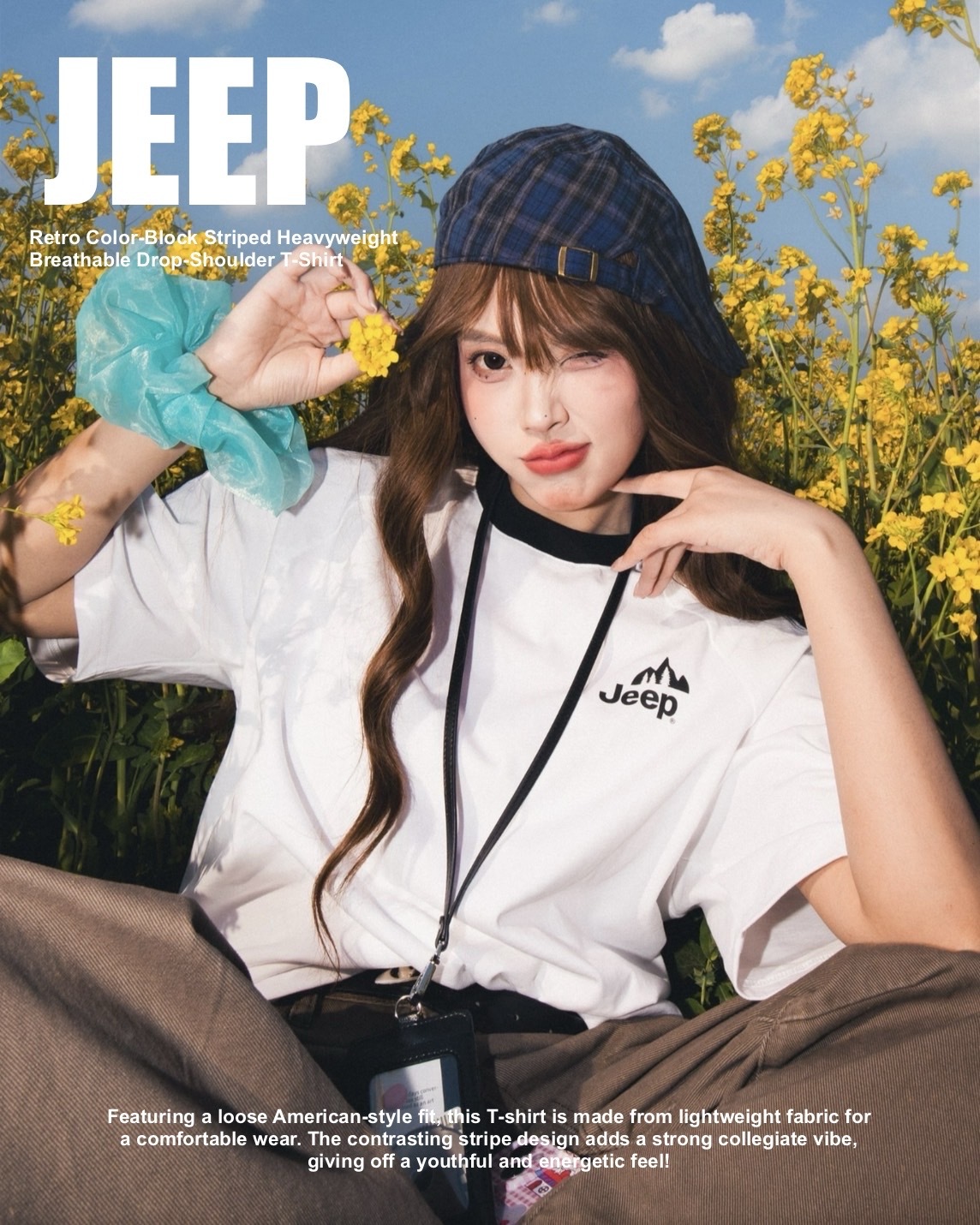 #預購 JEEP 美式復古 撞色條紋 重磅透氣 落肩短踢 P842MKT521-JD 六色