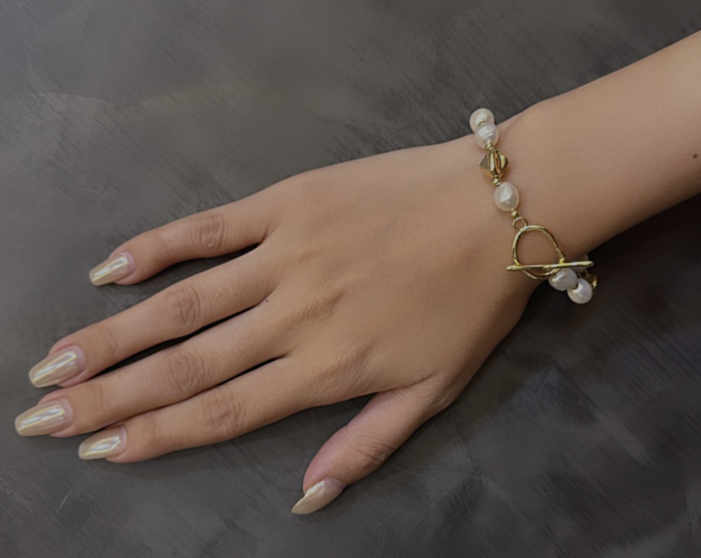 巴洛克不規則天然珍珠＆金屬幾何手鍊