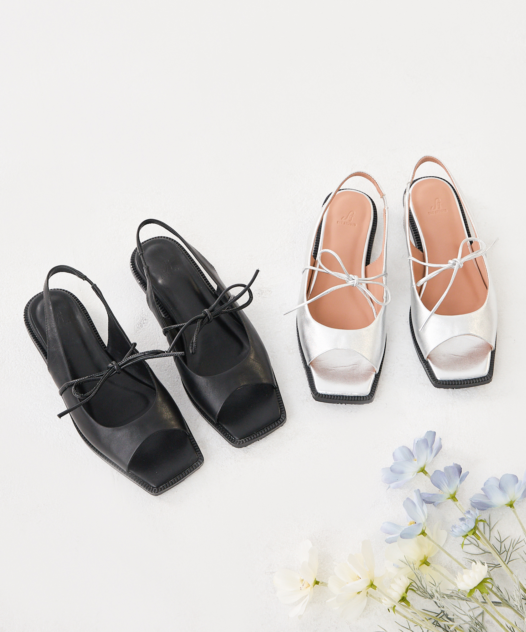 Alma方頭蝴蝶結綁帶涼鞋(兩色)