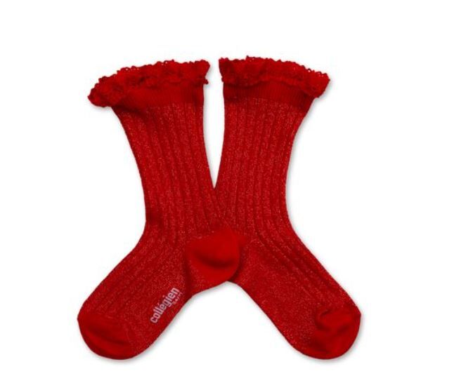 COLLEGIEN 金蔥荷葉邊襪 Victorine -Coquelicot罌粟紅