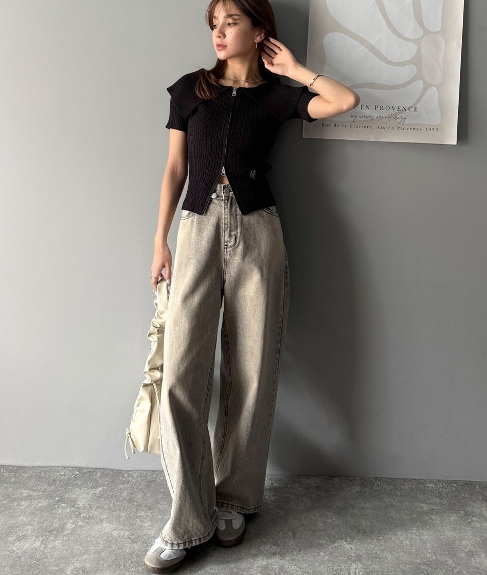 【預購】JN073105 mily bilet 拉鍊麻花針織短袖上衣